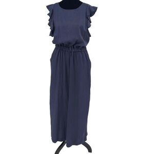 Katie Q Womens Wide Leg Jumpsuit Ruffle Sleeve Open Tie Back Navy‎ Blue Size 4
